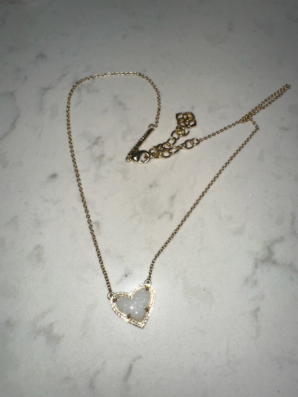 Kendra Scott necklace Gold Heart Pendant Necklace with White Druzy Accent